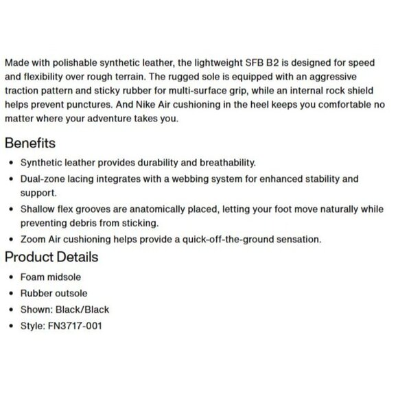 Nike SFB B2 Light Weight Cushioning Boot Black FN3717-001 Men's 9 New with Tags - Picture 8 of 12